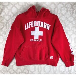 Lifeguard Orlando Florida Hoodie Mens Medium Red Graphic Fleece Sweatshirt